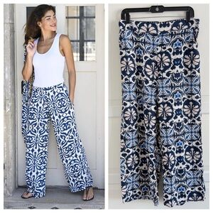 Rachel Zoe wide leg linen mosaic tile print pants 23549